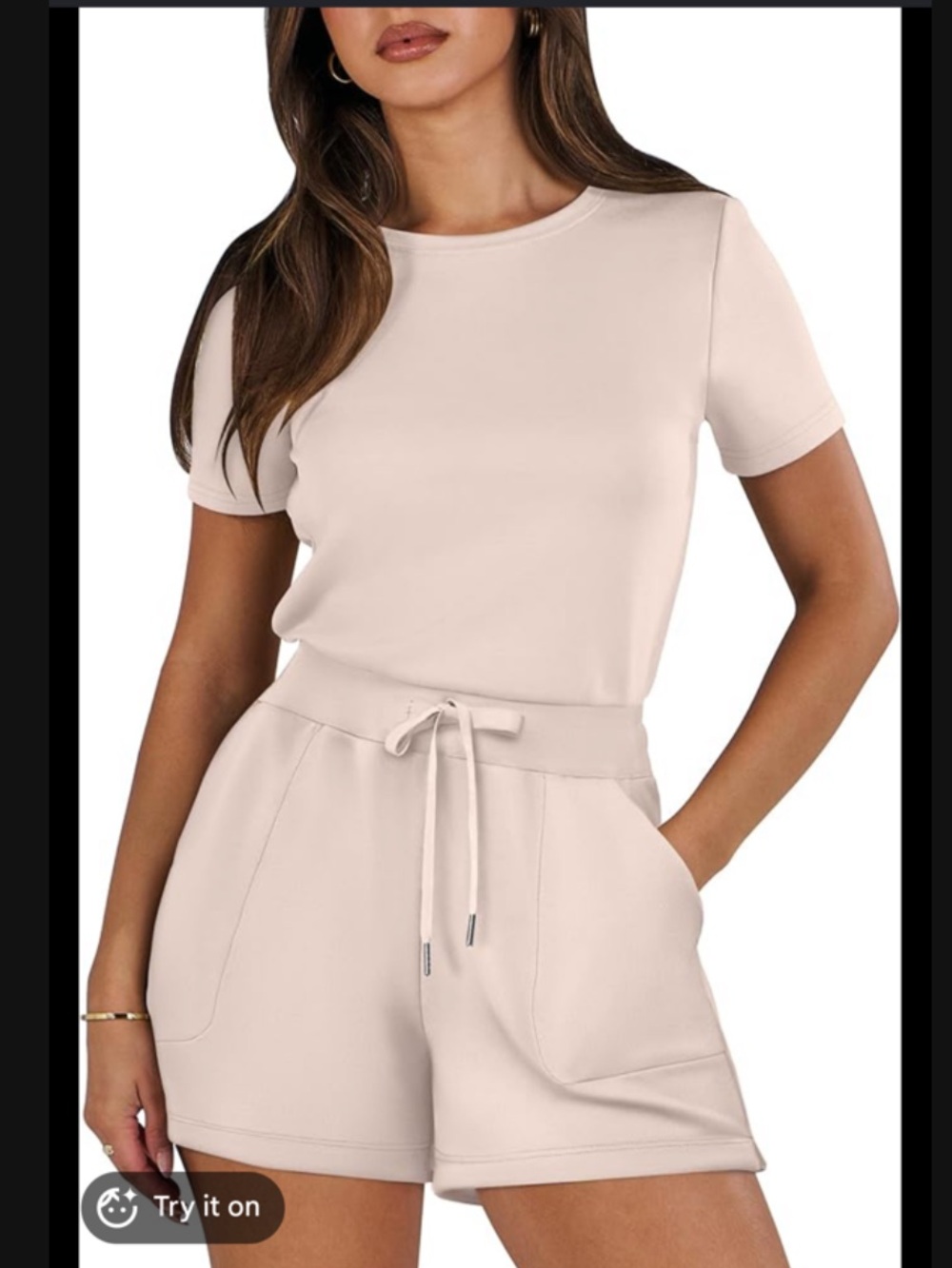 Cream Short Sleeve Romper with Waist Tie